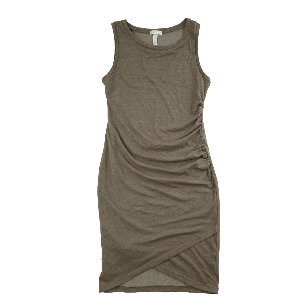 Leith Ruched Jersey Tank Dress M Brown Minimalist Classic Old Money Travel